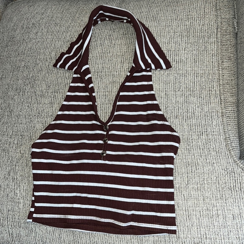 Brown and white stripe shirt with open back size small